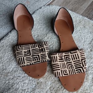 Madewell Thea sandal calf hair/ leather slip on black/ tan size 10